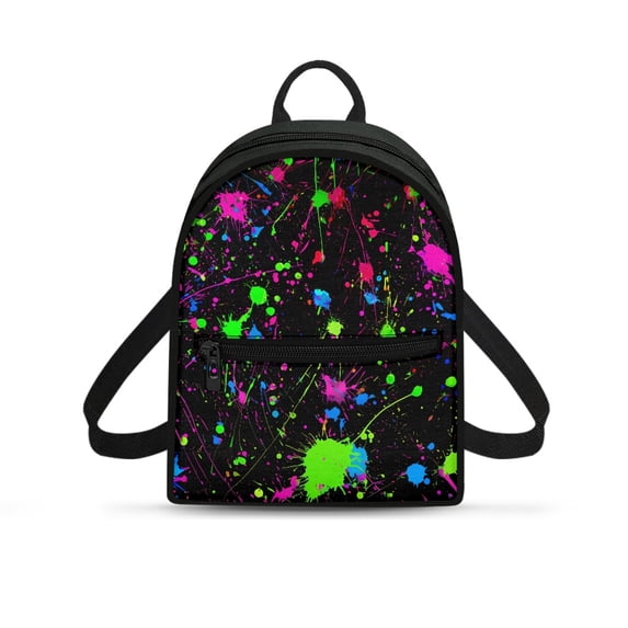 HELLHERO Neon Ink Splatter Small Travel Backpack, Zipper Closure Polyester Mini Backpack for Women, Adjustable Strap Daypack for Work Walking