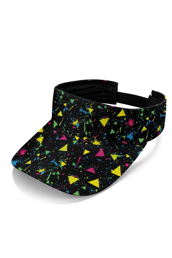 Neon Paint Splatter & Triangle Pattern Breathable Sun Visor Hat for Sports Running, Adjustable Strap Open Top Sports Visor