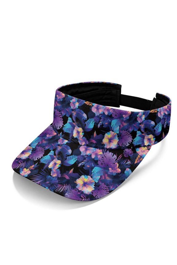 Neon Tropical Dark Sports Visor Cap, Open Top Sun Visor Hat Polyester Fabric Adjustable Breathable Sports Visor Hat for Beach