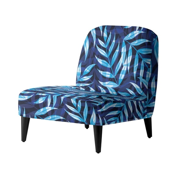 HELLHERO Non Slip Armless Accent Chair Protector for Hotel, Stain Protection Armless Accent Chair Cover, Blue Palm Leaf Print