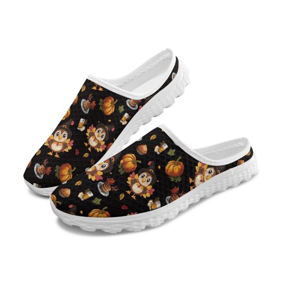 HELLHERO Non Slip Breathable Mesh Slip On Mules for Indoor Summer, Autumn Harvest Pattern Anti-Slip Mesh Slip On Shoes with Comfort