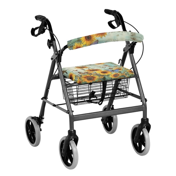 HELLHERO Non-Slip Fit Walker Rollator Seat Back Cover Walker Seat Cover Sunflowers for The Elderly Stretchable Material for Elderly Adults Dust Cover