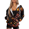 Polyester Notes HELLHERO Note Maple Leaf Womens Zip Up Hoodies Drawstring Hood with ...