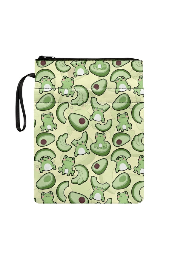 Notebook Wraps Book Organzier Holder with Decorative Design Polyester Storage & Portability for Fater Hardcover Books Waterproof 11.42 x 8.66 Inch, Frog & Avocado