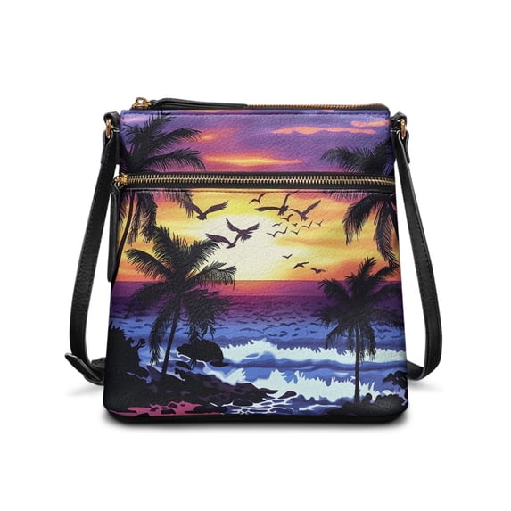 HELLHERO Ocean Sunset Beach Shoulder Bag, Waterproof Satchel Bag Adjustable Shoulder Strap Fashion Purse Satchel for Travel Daily