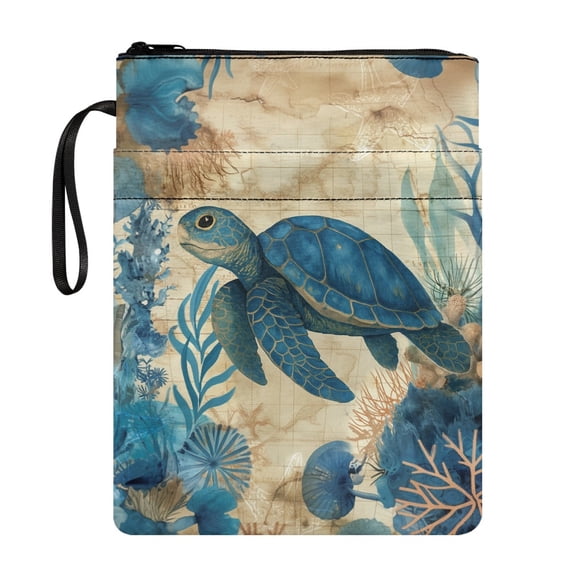 HELLHERO Ocean Turtle Journey 1 pc Books Sleeve with Zipper Gift Reusable Book Carrying Case with Waterproof for Librarian Storage & Portability