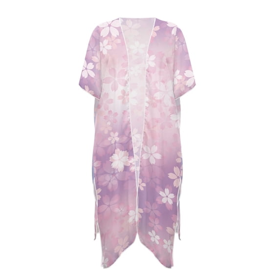 HELLHERO Ombre Cherry Blossom Kimono Swimsuit Cover Up - Lightweight Breathable Beachwear for Summer Vacation, Pool & Resort - Elegant Flowy Women's Coverup