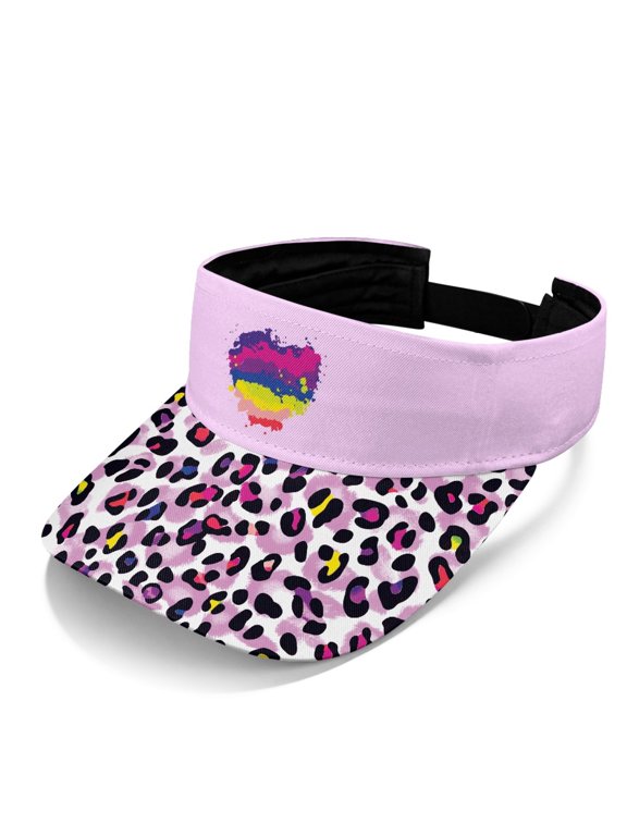 Open Top Polyester Fabric Sun Visor Hat for Running Golf, UV Protection Lightweight Adjustable Sun Visor Cap, Pink Leopard Print