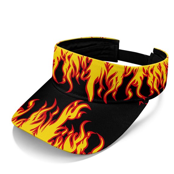 HELLHERO Open Top Polyester Fabric Sun Visor for Running Travel, Lightweight UV Protection Adjustable Sun Visor Cap, Flame Print