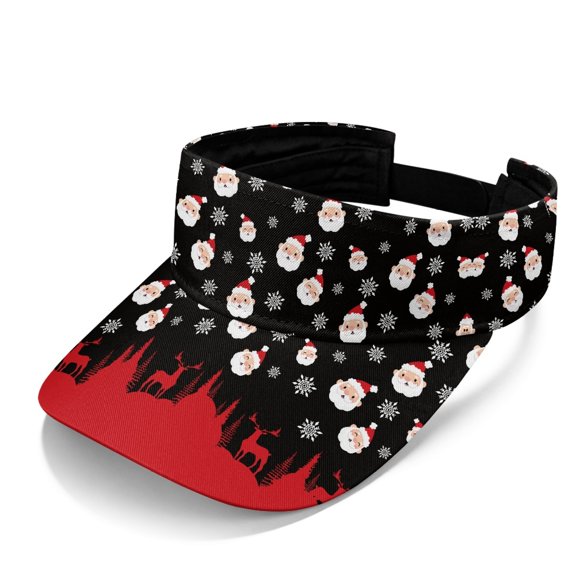 HELLHERO Open Top Sun Visor Hat for Running Travel, Polyester Fabric Adjustable Comfort Sun Visor Cap, Father Christmas Snowflakes