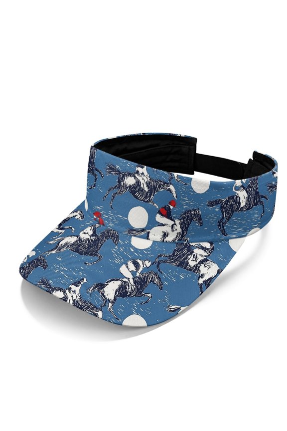 Open Top Sun Visor with Horse Racing Pattern, Polyester UV Protection Hat for Running Hiking and Outdoor Sports