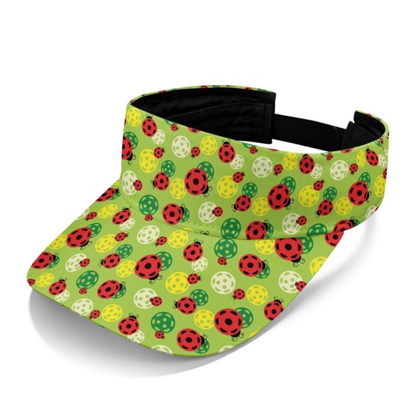 HELLHERO Open Top Sun Visor with Ladybug Pattern, Polyester Fabric Breathable Sports Visor Hat for Running and Jogging