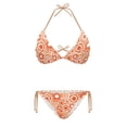 thumbnail image 1 of HELLHERO Orange Floral Print Ladies Bikini Set, Two Piece Lightweight Swimwear Halter Triangle Top with Tie Side Bottoms Bathing Suit for Beach, 1 of 5