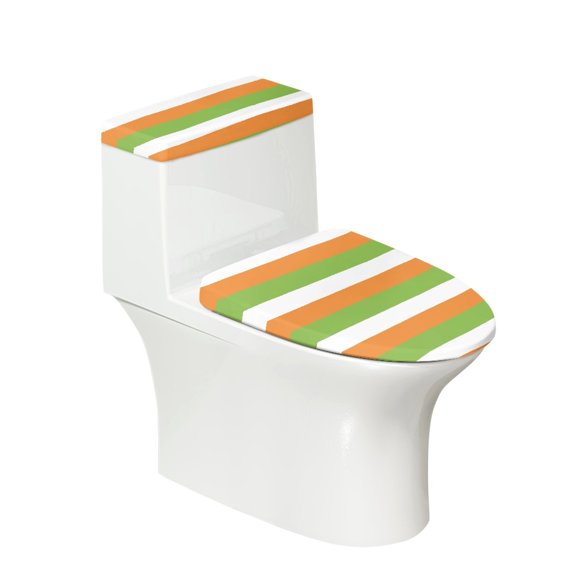 HELLHERO Orange, Green and White Striped Pattern Elastic Bottom Elastic Edge Toilet Seat Covers, Polyester Fabric, Machine Washable Toilet Bowl Cover