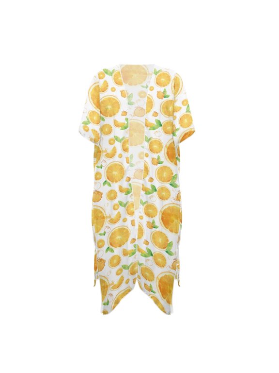 Orange Slice Pattern Long Kimono Swimsuit Cover Up High Quality Fabrics Fashion Free Size Bathing Suit Cover Up for Women