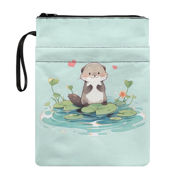 HELLHERO Otter Lotus Leaf Design Bible Covers with Lightweight Polyester Fabric Book Sleeve Protector with Zipper for Class Office Pocket Bible Carrying Case