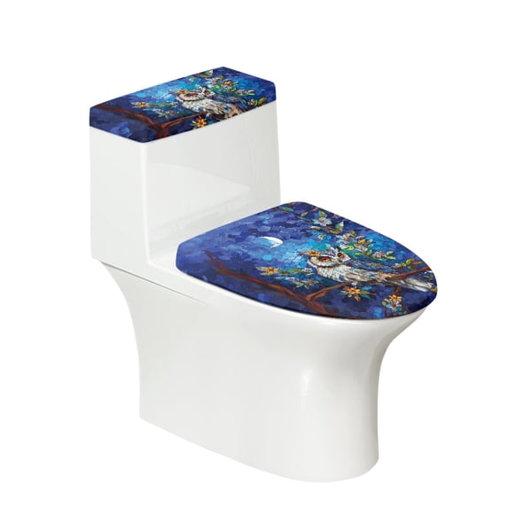 HELLHERO Owl Pattern Cozy for Bathroom Accessories Fits All Toilet Shapes Toilet Cover Soft Universal Elastic Installation