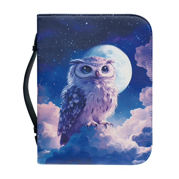 HELLHERO Owl Pattern Design Bible Cover for Christian Prayer Church, Zipper Bible Bag PU Leather Lightweight Bible Covers