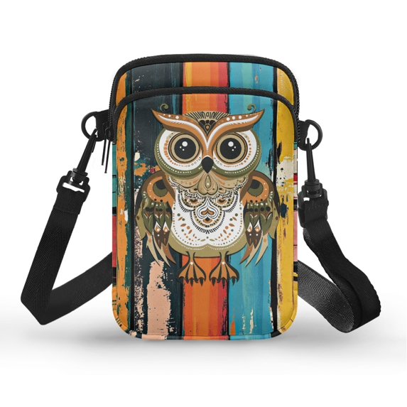 HELLHERO Owl Pattern Women Shoulder Purse Polyester 2 Zippers Adjustable Shoulder Strap Crossbody Bag for Outdoor Daily Use