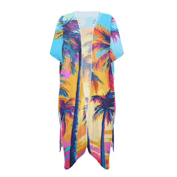 HELLHERO Palm Colorful Quilted Bathing Suit Cover Up Loose High Quality Fabrics Casual Long Kimono Swimsuit Cover Up