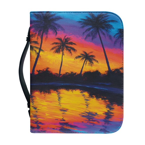 HELLHERO Palm Sunset Bible Carrying Case, Protective PU Leather Church Bible Bag for Christian Prayer Outdoor Study, Lightweight Bible Carrying Case Bag