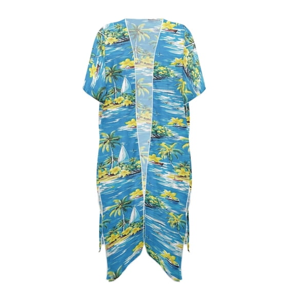HELLHERO Palm Tree Bathing Suit Cover Up Polyester Cardigan Free Size Long Kimono Swimsuit Cover Up for Women