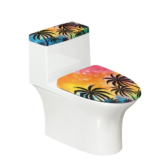 HELLHERO Palm Tree Pattern Elastic Fabric Toilet Cover for Bathroom Accessories, Universal Washable Dustproof, Washable and Reusable, U-Shaped