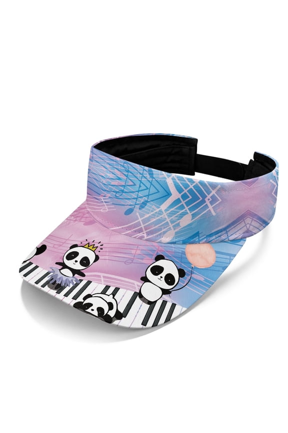 Panda Piano Pattern Adjustable Sun Visor Hat, Polyester Fabric Open Top Sun Visor Cap Breathable Sports Visor Hat for Unisex