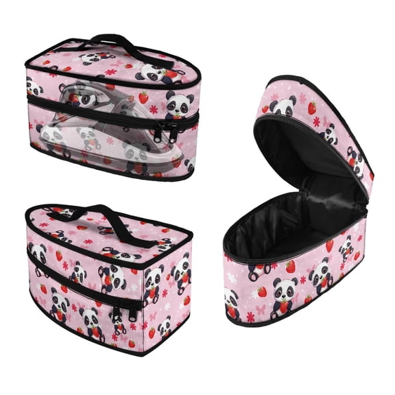 HELLHERO Panda Strawberry Pattern Handheld Travel Iron Case Polyester (11.8x6.69x5.5 In), Bag Only