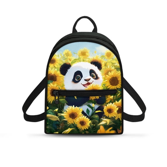 HELLHERO Panda Sunflower Theme Daypack for Work Travel, Front Pocket Small Travel Backpack Polyester Lightweight Mini Backpack