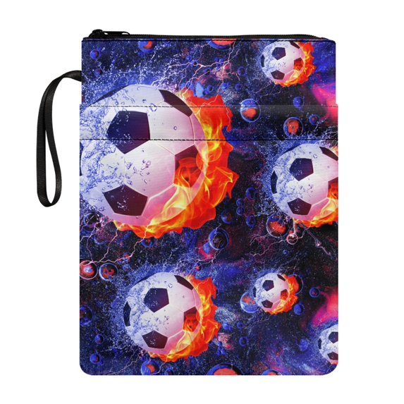 HELLHERO Paperback Book Cover Easy Carry Book Case Handle Carrying Book Case Zipper with Reusable 11.4 Inch X 8.66 Inch Fire Soccer