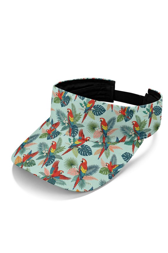 Parrot Leaf Print Sun Visor Hat, Adjustable Sports Sun Visor Hats Polyester Fabric Adjustable Strap Open Top Sun Visor Cap for Golf
