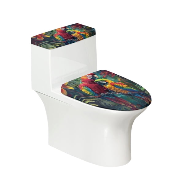 HELLHERO Parrot Toilet Lid Seat Cover & Bathroom Toilet Cozy Set with Fits All Toilet Shapes Polyester for Washable and Reusable, Easy to Install
