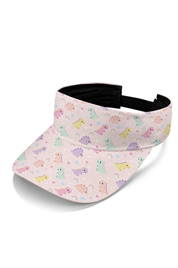 Pastel Dinosaur Rainbow Pattern Adjustable Open Top Visor Hat for Running Beach, Lightweight UV Protection Athletic Sun Visor