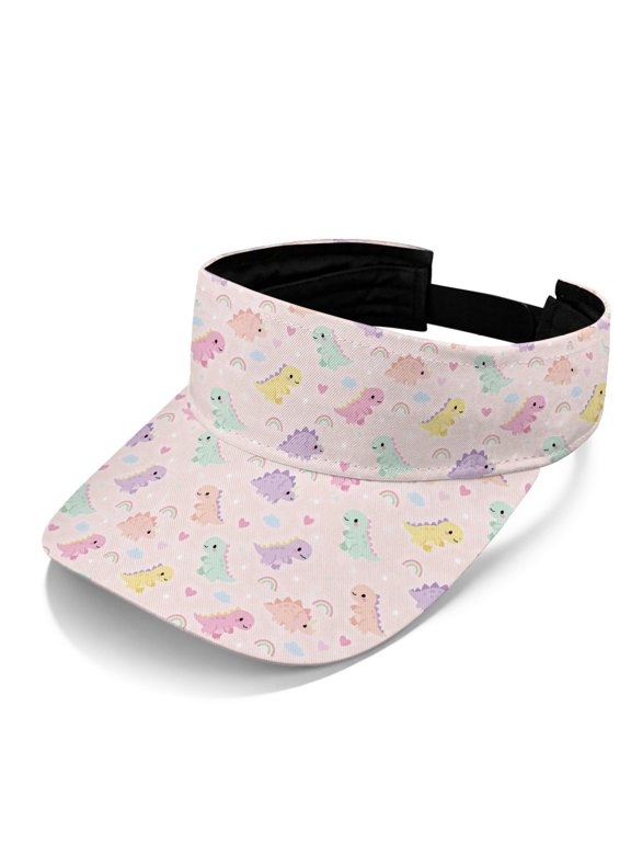 Pastel Dinosaur Rainbow Pattern Adjustable Open Top Visor Hat for Running Beach, Lightweight UV Protection Athletic Sun Visor