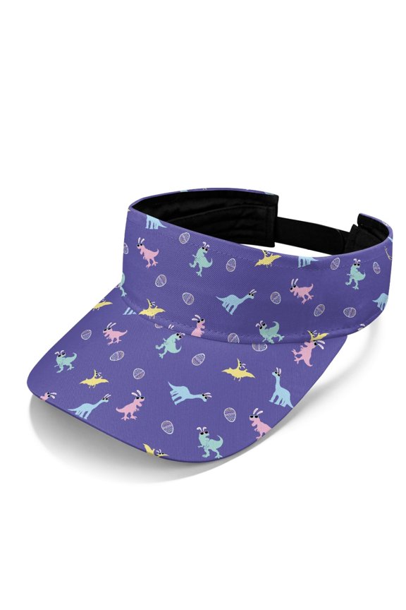 Pastel Easter Bunny Dinosaur Print Breathable Sun Visor Cap for Beach Jogging, Adjustable Empty Top Design Sports Visor Hat
