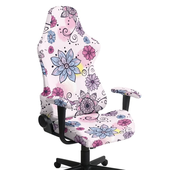 HELLHERO Pastel Floral Print 4 Pack Computer Chair Cover with Armrest Covers for Gamer, Spandex Gaming Chair Covers Stretchable Breathable Armchair Slipcovers for Bedroom