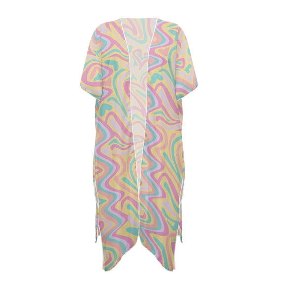 HELLHERO Pastel Psychedelic Swirl Kimono Cover Up - Lightweight Breathable Beachwear for Summer Vacations, Pool Parties & Tropical Getaways