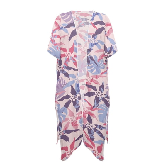 HELLHERO Pastel Tropical Floral Kimono Swimsuit Cover Up - Lightweight Breathable Beach Cardigan for Summer Vacation, Pool & Resort - Flowy Loose Fit for Women