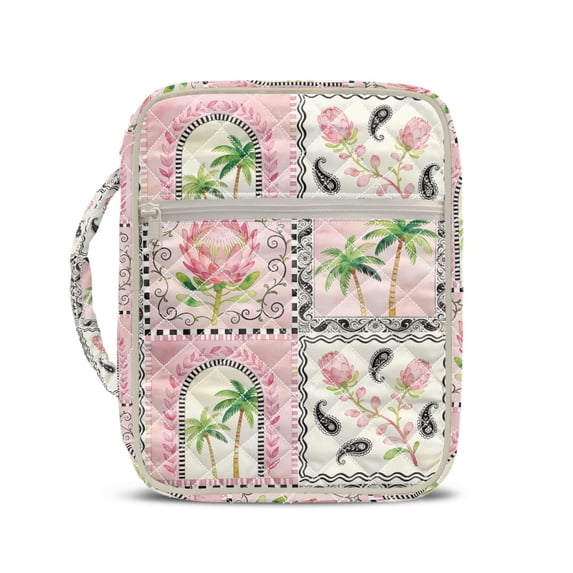 HELLHERO Patchwork Floral Palm Handle Bible Cover Case for Daily Use Daily Life, Polyester Fabric Quilted Bible Cover with Casual
