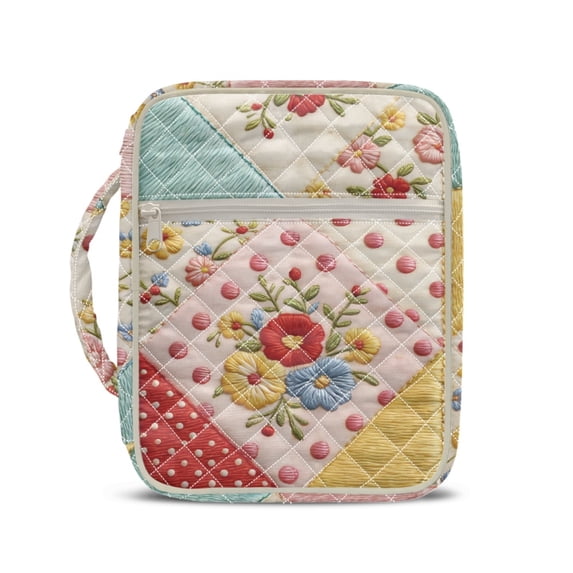 HELLHERO Patchwork Floral Pattern Bible Cover Case for Spiritual, Stretch Polyester Bible Holder with Lightweight Portable Quilted Bible Cover