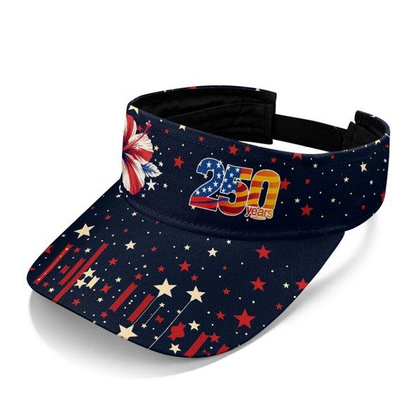 HELLHERO Patriotic 250th Anniversary Print Sun Visor Hat, Empty Top Sun Visor Cap Polyester Fabric Adjustable Strap UV Protection Open Top Visors for Tennis