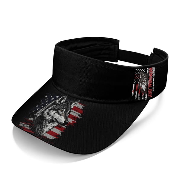 HELLHERO Patriotic Wolf Sports Visor Hat, Breathable Sun Visor Cap Polyester Fabric Adjustable Strap All-Day Wear Sun Visor Hat for Golf