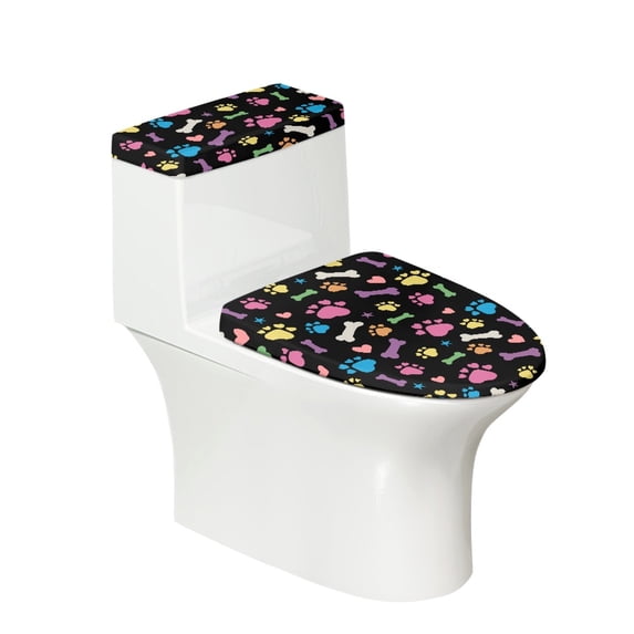 HELLHERO Paw Print Fun Toilet Lid Dust Cover Set, Universal Adjustable Washable and Reusable, Comfortable and Practical Elastic Bottom Fits All Toilet Shapes