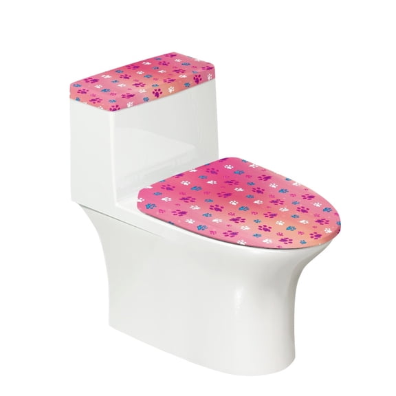 HELLHERO Paw Print Pattern Elastic Edge Dustproof 2 Piece with Fits All Toilet Shapes Toilet Protector Cover Washable and Reusable