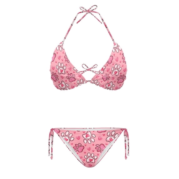 HELLHERO Paw Print and Heart Pattern Women's 2 Piece Bikini Set Quick Drying Plus Size Two Piece Swimsuit Ladies Summer Swimwear Bathing Suit