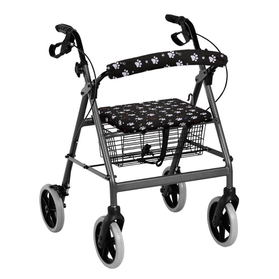 HELLHERO Paw Prints Seat & Backrest Cover Set Rollator Walker Seat Back Cover Removable and Washable for Senior Dust Proof Reusable for Unisex