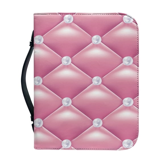 HELLHERO Pearl Embellishment Bible Cover with Protective Book Holder Bible Covers for Church, PU Leather Church Bible Bag for Bible Study