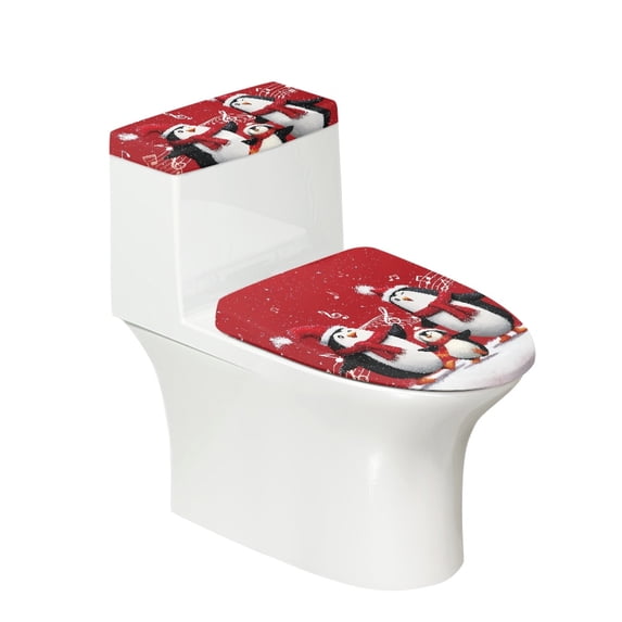 HELLHERO Penguin Music Pattern Toilet Seat Covers, Soft Fits All Toilet Shapes Easy Care, Comfortable and Practical Stretch Adjustable