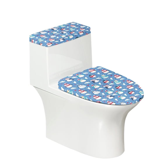 HELLHERO Penguin Pattern Design Toilet Dust Cover Set Washable and Reusable for Household Stretch Fit Toilet Lid Cover
